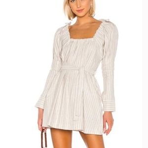 L'Academie The Celine Mini Dress in Beige & Navy Stripe
